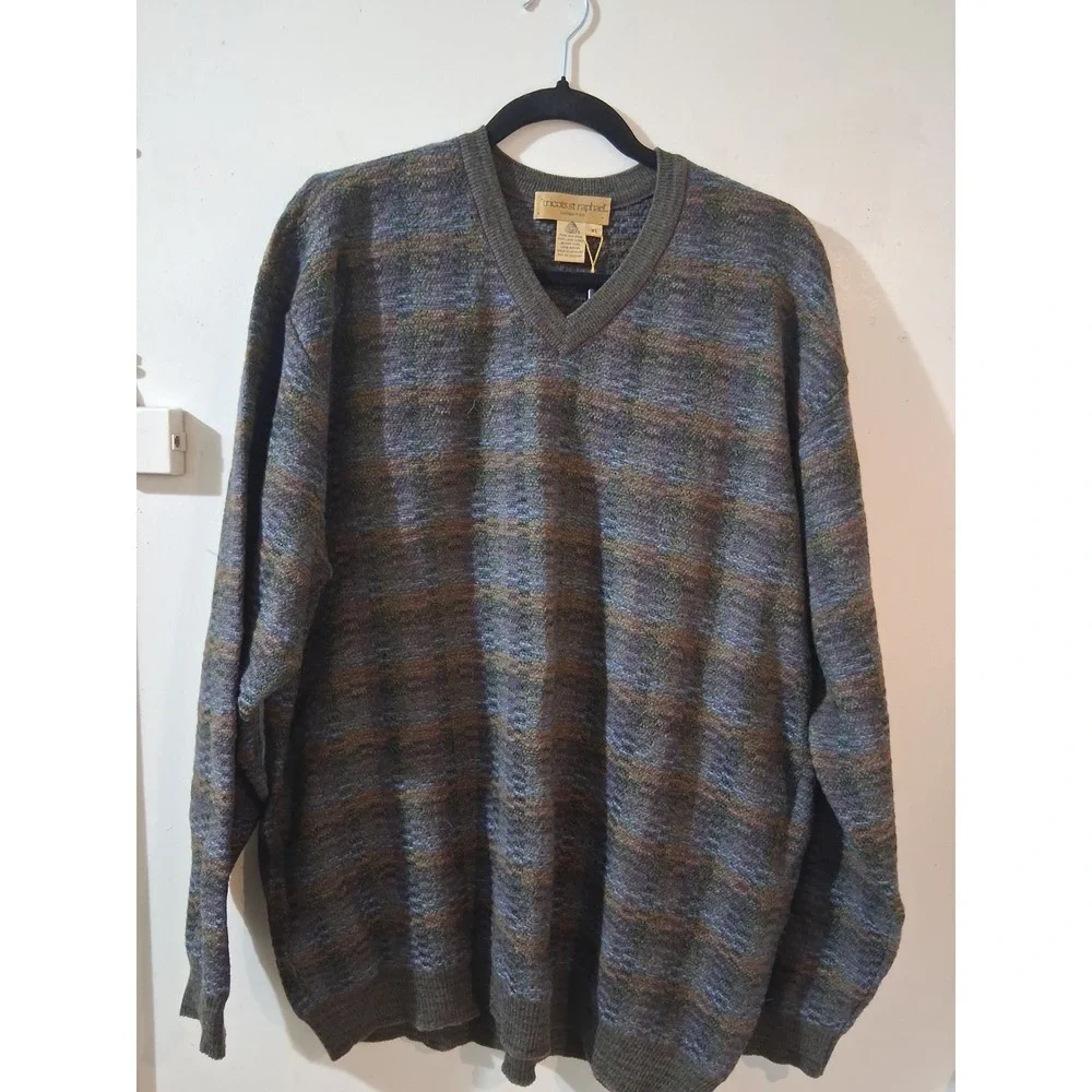 Tricots St Raphael Mens XL Merino Wool V-Neck Sweater Space Dye Knit Uruguay NWT